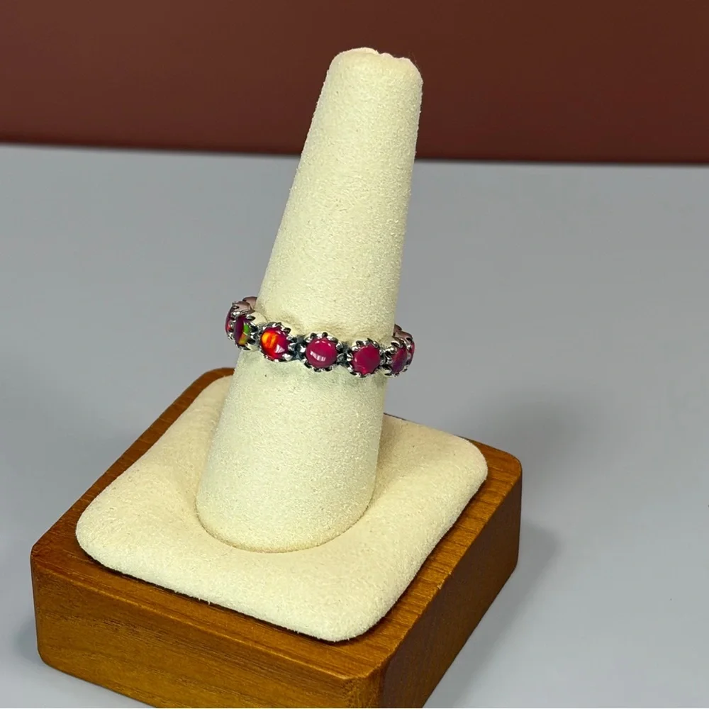 925 Sterling Silver Red Opal Eternity Ring